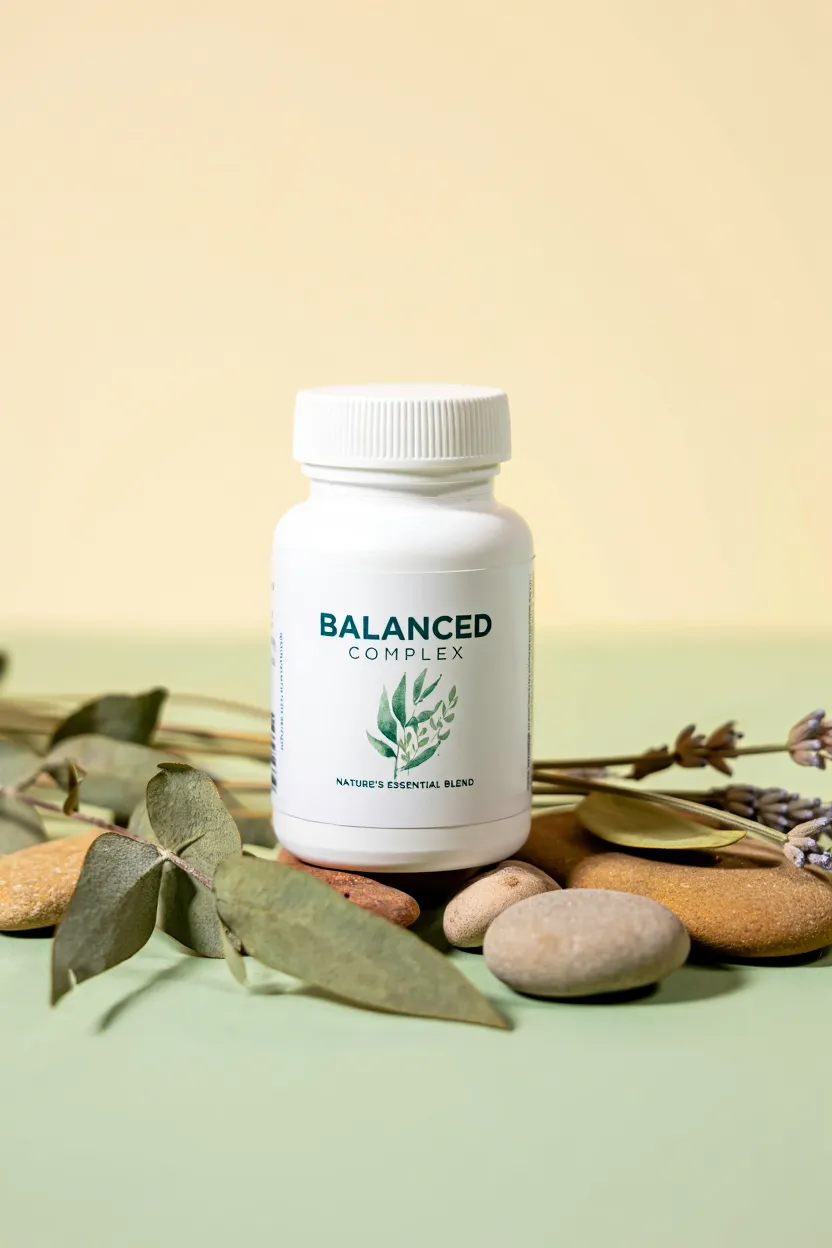 balanced complex supplement package displayed on natural background